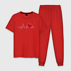 Пижама хлопковая мужская Сердце и электрокардиограмма: символ здоровья и лю, цвет: красный