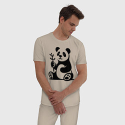 Пижама хлопковая мужская Сидящая панда с бамбуком в лапе, цвет: миндальный — фото 2