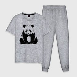 Пижама хлопковая мужская Грустная панда сидит, цвет: меланж