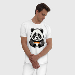 Пижама хлопковая мужская Милая панда лежит, цвет: белый — фото 2