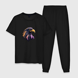 Пижама хлопковая мужская Иллюстрация орла, цвет: черный