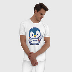 Пижама хлопковая мужская Привет пингвин, цвет: белый — фото 2