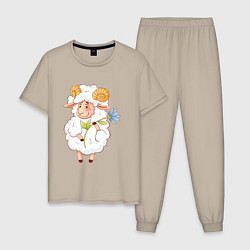 Мужская пижама Мультяшный барашек с цветком