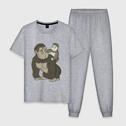 Пижама хлопковая мужская Мультяшная горилла с детенышем, цвет: меланж