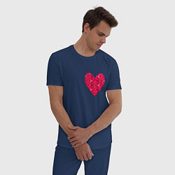 Пижама хлопковая мужская Сердца с текстурным пикселем, цвет: тёмно-синий — фото 2