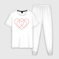Пижама хлопковая мужская Контурные три сердца сливые в одно, цвет: белый