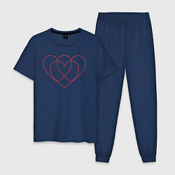 Пижама хлопковая мужская Контурные три сердца сливые в одно, цвет: тёмно-синий