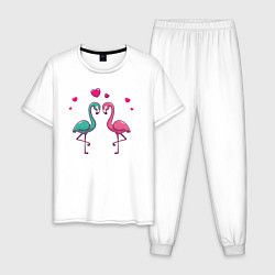 Пижама хлопковая мужская Flamingo love, цвет: белый