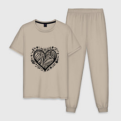 Пижама хлопковая мужская Декоративная татуировка сердце, цвет: миндальный