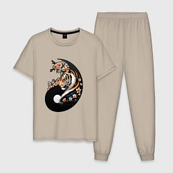 Пижама хлопковая мужская Тигр - Янь, цвет: миндальный