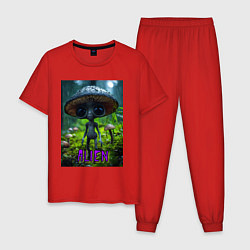 Пижама хлопковая мужская Серый инопланетянин, цвет: красный