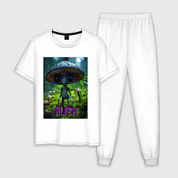 Пижама хлопковая мужская Серый инопланетянин, цвет: белый