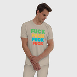 Пижама хлопковая мужская Fuck fuck, цвет: миндальный — фото 2