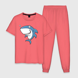 Пижама хлопковая мужская Cute shark, цвет: коралловый
