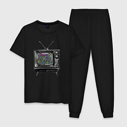 Пижама хлопковая мужская Старый телевизор цветной шум, цвет: черный