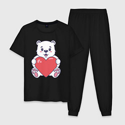 Пижама хлопковая мужская Белый медведь с сердцем, цвет: черный