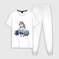 Пижама хлопковая мужская Тяж единорог, цвет: белый