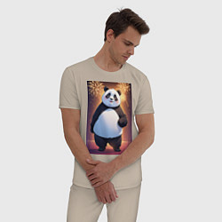 Пижама хлопковая мужская Панда в свитере под салютом - ai art, цвет: миндальный — фото 2