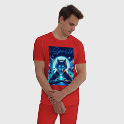 Пижама хлопковая мужская Волчара - крутой геймер, цвет: красный — фото 2