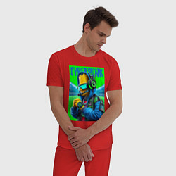 Пижама хлопковая мужская Cyber Bart Simpson - ai art fantasy, цвет: красный — фото 2