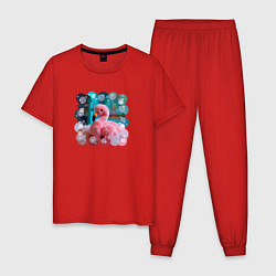 Пижама хлопковая мужская Розовый фламинго игрушка, цвет: красный
