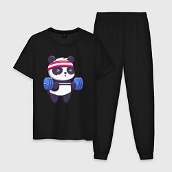Пижама хлопковая мужская Панда в качалке, цвет: черный