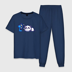 Пижама хлопковая мужская Панда и вентилятор, цвет: тёмно-синий
