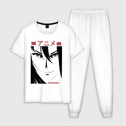 Пижама хлопковая мужская Лицо девушки в стиле манга, цвет: белый