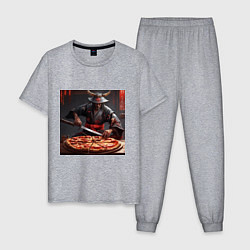 Пижама хлопковая мужская Самурай с пиццей, цвет: меланж