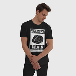 Пижама хлопковая мужская Warning - high brain activity, цвет: черный — фото 2