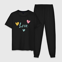 Пижама хлопковая мужская Love and hearts, цвет: черный
