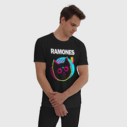 Пижама хлопковая мужская Ramones rock star cat, цвет: черный — фото 2