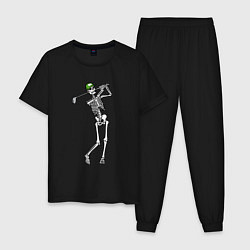 Пижама хлопковая мужская Golfing skeleton, цвет: черный