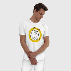 Пижама хлопковая мужская Кот мем черно белый, цвет: белый — фото 2
