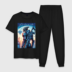 Пижама хлопковая мужская Mass Effect - alien andromeda ai art, цвет: черный