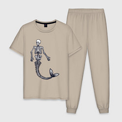 Пижама хлопковая мужская Скелет русалки, цвет: миндальный