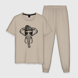 Пижама хлопковая мужская Слон хипстер, цвет: миндальный
