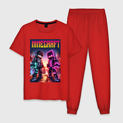 Пижама хлопковая мужская Minecraft - neon fantasy ai art, цвет: красный