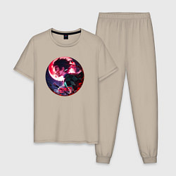 Пижама хлопковая мужская Клинок, рассекающий демонов - Tanjirou Kamado, цвет: миндальный