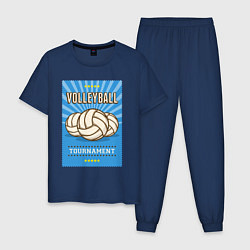 Пижама хлопковая мужская Волейбольный турнир, цвет: тёмно-синий