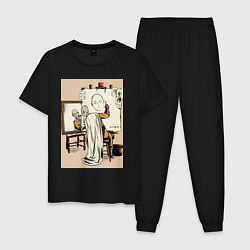 Пижама хлопковая мужская Ванпанчмен Сайтама рисует, цвет: черный