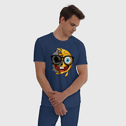 Пижама хлопковая мужская Весёлый смайл в очках, цвет: тёмно-синий — фото 2
