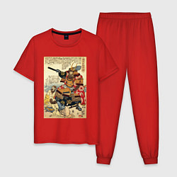 Пижама хлопковая мужская Самурай Като Киёмаса: гравюра укиё-э, цвет: красный