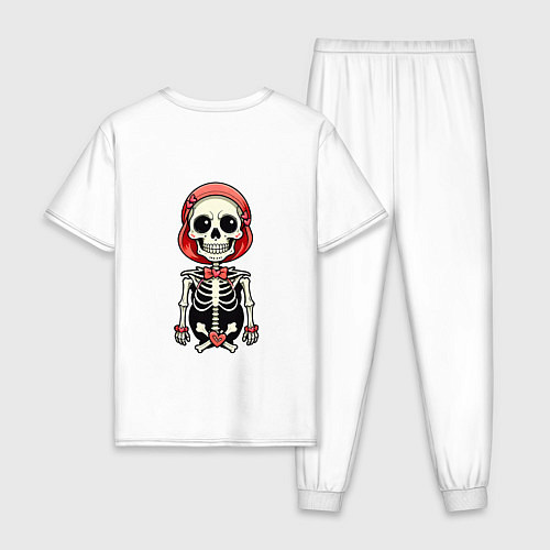 Мужская пижама Скелет с бабочкой красный / Белый – фото 2
