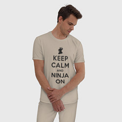 Пижама хлопковая мужская Keep calm and ninja on, цвет: миндальный — фото 2