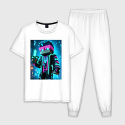Пижама хлопковая мужская Minecraft - neon character ai art, цвет: белый