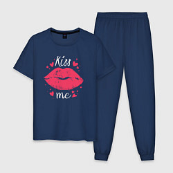 Пижама хлопковая мужская Kiss me, цвет: тёмно-синий