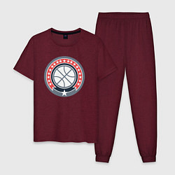 Пижама хлопковая мужская Stars basketball, цвет: меланж-бордовый