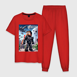 Пижама хлопковая мужская Mass effect and Minecraft - collaboration, цвет: красный