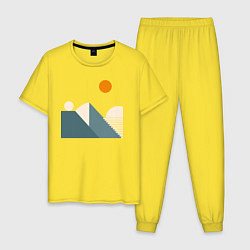 Пижама хлопковая мужская Горы и солнце минимализм абстакция, цвет: желтый